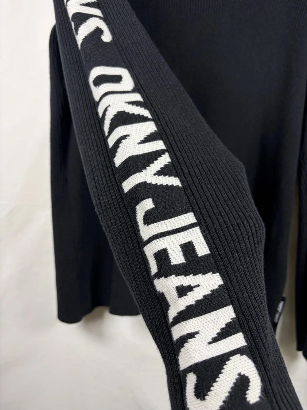 DKNY Jeans Black Ribbed Stretch Cowl Neck 2XL Sweater Large Casual Designer Logo
